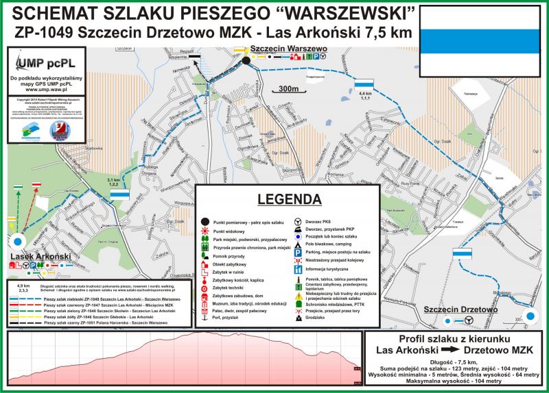Szlak niebieski pieszy "Warszewski" Las Arkoński - Szczecin Drzetowo MZK 7,5 km