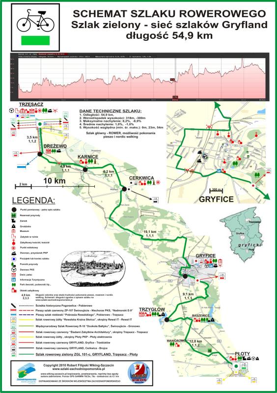 Szlak zielony rowerowy sieci Gryfland, Trzęsacz - Płoty PKP, 54,9 km