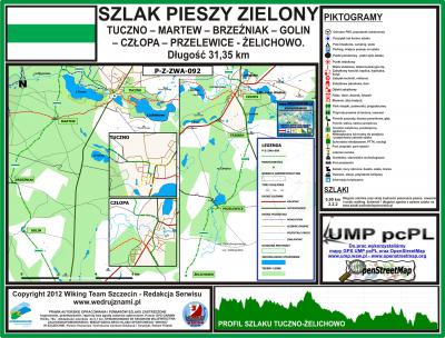 P-Z-ZWA-092 (PTTK ZP-1136z), zielony, ŻELICHOWO PKS - TUCZNO, parking, 31,3 km- fragment s